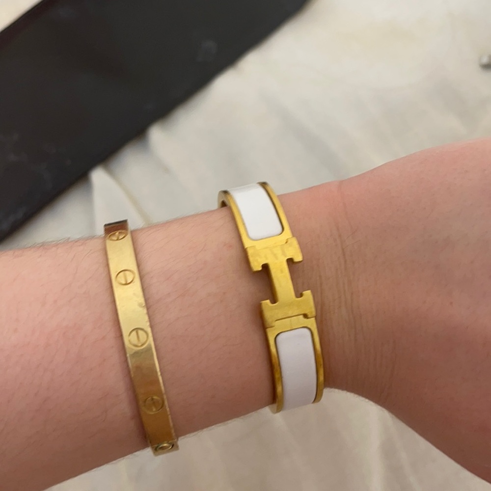 Hermès white and gold H bracelet